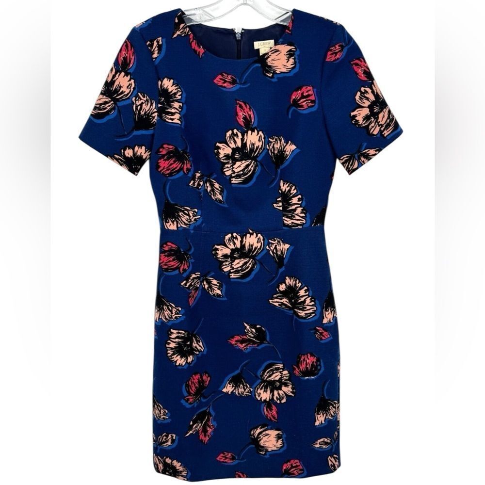 J. Crew Blue Sheath Mini Dress with Crew Neck